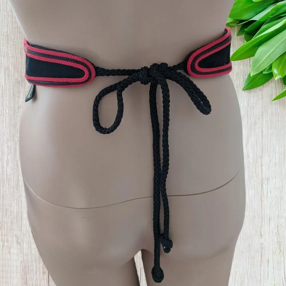 Vintage Black Red Wide Belt Tie Back Avon